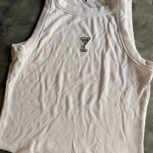 White Tank Top with Embroidered Martini